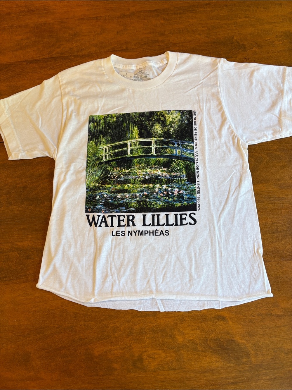 Water Lillies Graphic Tee Raw Hem- White